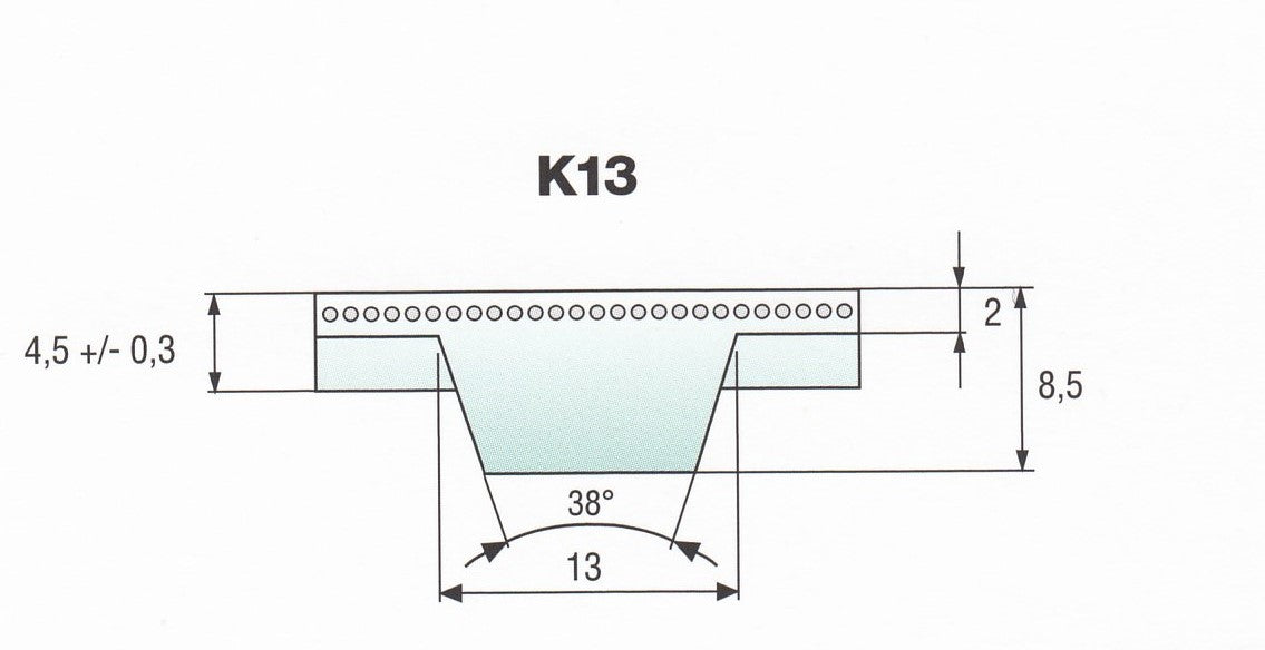 TG10 Correa Métrica Trapezoidal Autorrastre con Guía en V